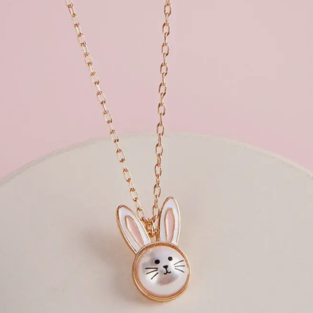 New 🐰 Bunny Face Pendant Necklace, Gold Tone, 16 in |